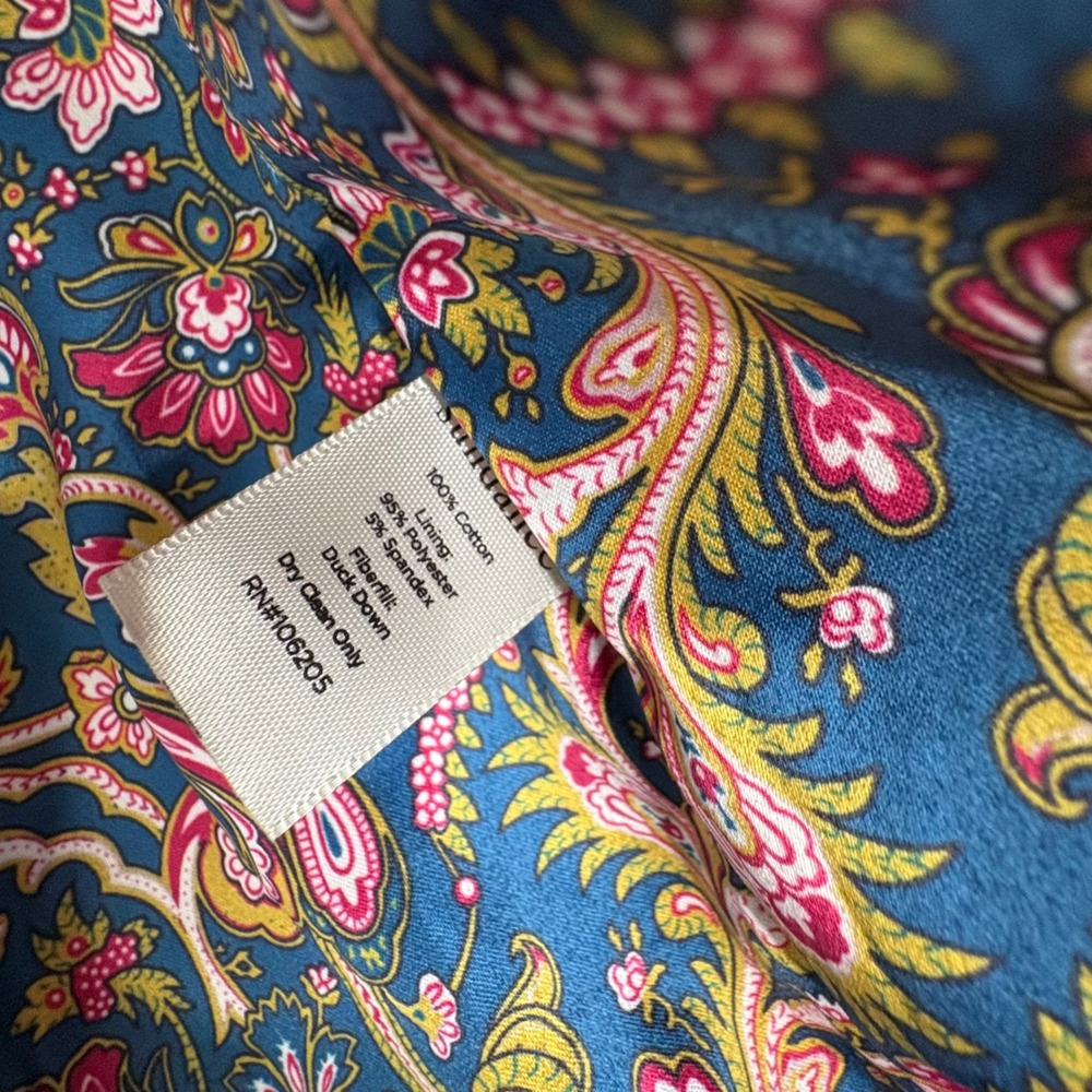 Sundance Teal Blue Corduroy Down Puffer Jacket Floral Paisley Lining Large - Picture 5 of 8